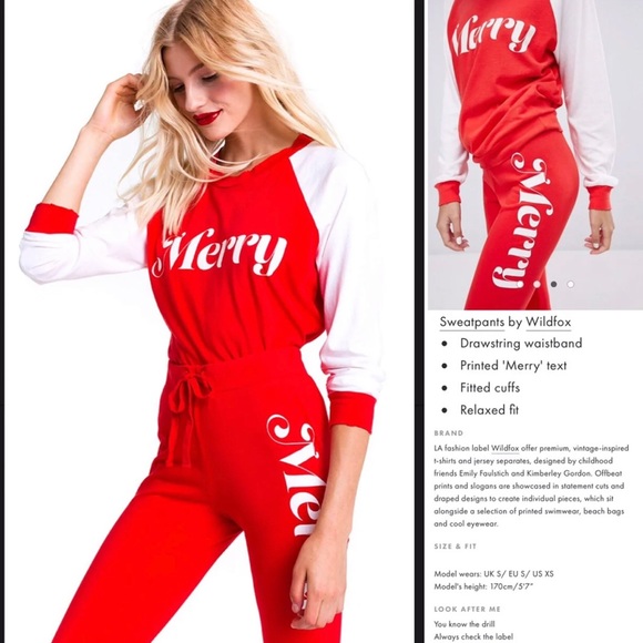 🦊 Wildfox MERRY Jogger Two Pc Set Red & White - Picture 3 of 8
